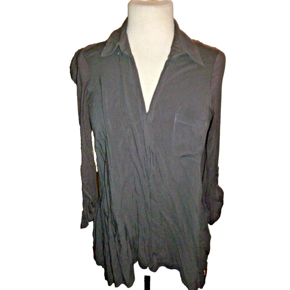 Pleione Women's Gray Rayon Assymetrical 3/4 Sleeve Pullover Blouse Size M